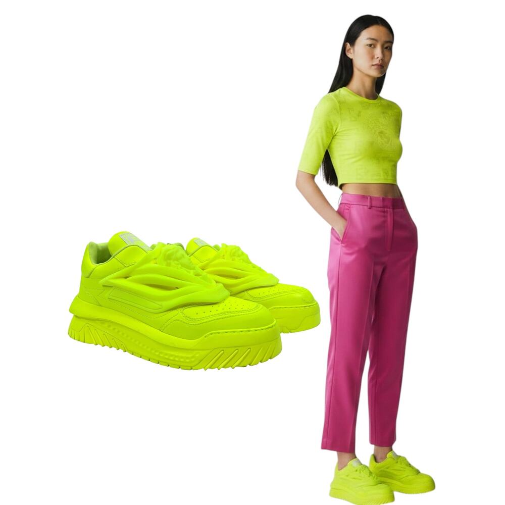 Versace Odissea Medusa Leather Slip On Fluo Yellow Sneakers Size 41